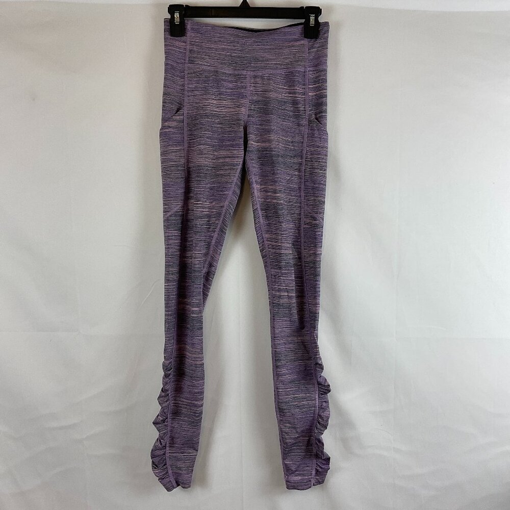 Lululemon Leggings 4 Purple Pink Space Dye Tech Pockets Ruched Detail Zipper